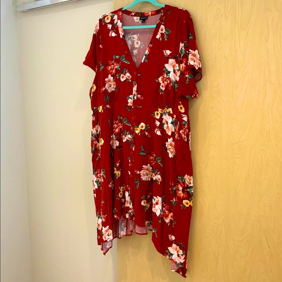 torrid Dresses & Skirts - Torrid, red floral shark bite hem dress, 4
